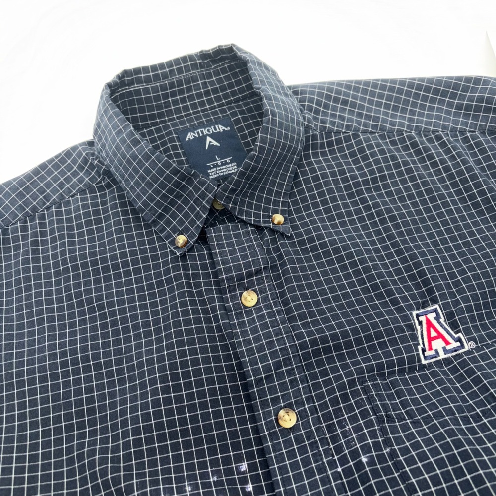 Antigua University of Arizona Wildcats Navy Grid Check Button Down Shirt Mens L